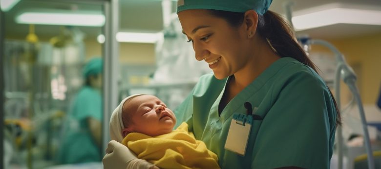 portrait-newborn-baby-with-female-nurse-hospital